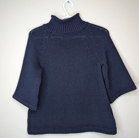 Ann Taylor Loft Navy Knit Turtle Neck Short 3/4 Sleeve Sweater Top Women XS - Picture 4 of 6
